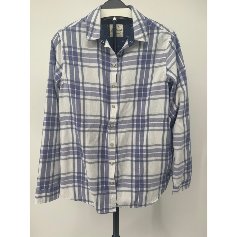 Jacks Girlfriend Womens Blue White Plaid Long Sleeve Button Down Shirt Size M